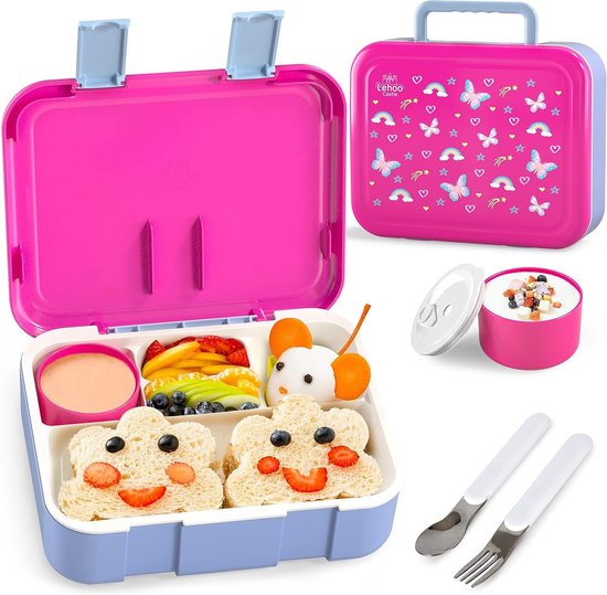 Foto: Bento lunchbox bento box met bestek lunchbox kids met vakjes draagbare snack box voor meisjes jongens kinderopvang kleuterschool