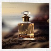 Muursticker - Flesje - Parfum - Bloemetjes - 80x80 cm Foto op Muursticker