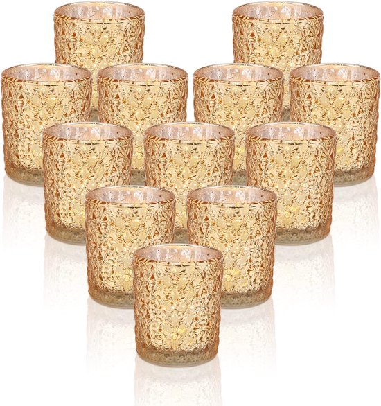 Theelichtglazen, set van 12 theelichthouders, 5,5 cm diameter x 3,7 cm hoogte, kaarsglazen, votiefkandelaars, transparante theelichthouders, glas voor woondecoratie, bruiloften, feesten en