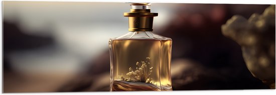 Acrylglas - Flesje - Parfum - Bloemetjes - 120x40 cm Foto op Acrylglas (Met Ophangsysteem)