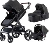 Bol.com Luxe 3-in-1 Kinderwagen - Wandelwagen - Autostoeltje - Buggy - Inklapbaar - Zwart - 0-36 Maanden aanbieding