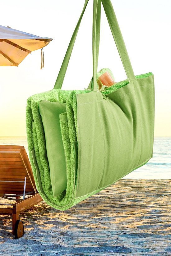 KY Home and Bath - Serviette de plage avec sac et kussen - Vert