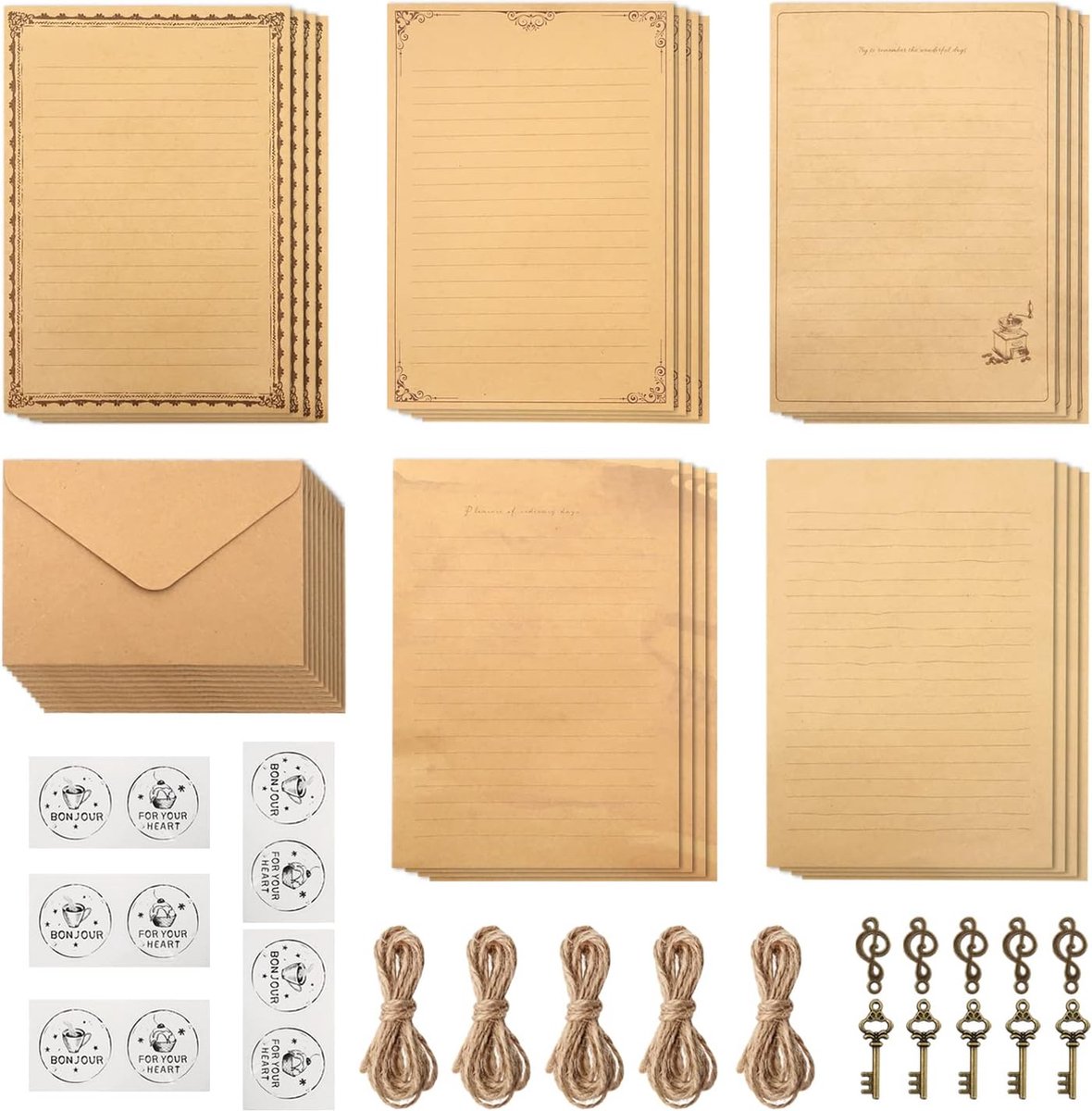 Set Papier à Lettres Et Enveloppes Antique & Histoire Old Style - 10 Feuilles A4 + 10 Enveloppes DIN Long - Motifs Vintage