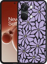 Cazy Hoesje Zwart geschikt voor OnePlus Nord 3 5G Abstracte Paarse Bloemen