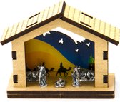Gedetailleerd Mini Kerstgroep / houten huisje / tinne beelden / kribbe / stalletje (h: 6,5, b: 8, l: 3 cm)