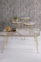 Sierra Salontafel Set | Marmeren look | Set van 4 | Wit | Luxe design | Marmer | Bijzettafel | Sofa tafel Ovaal | Woonkamer tafel | Salon tafel