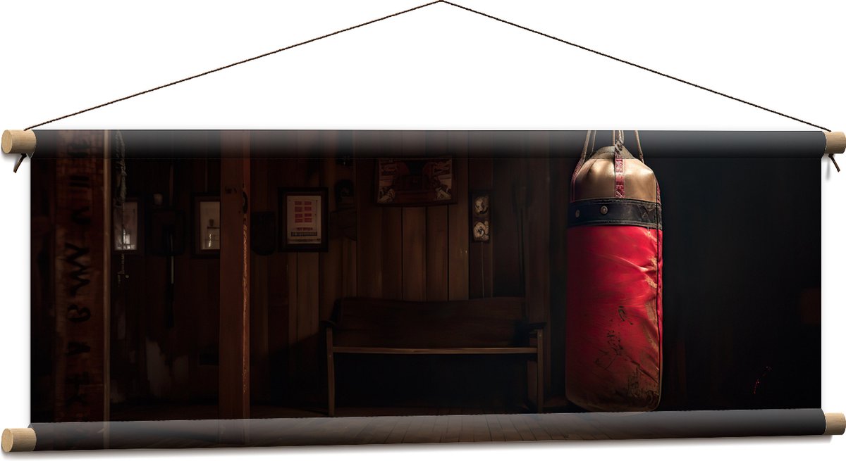 Textielposter - Kamer - Bokszak - Palen - Sporten - Hout - 90x30 cm Foto op Textiel
