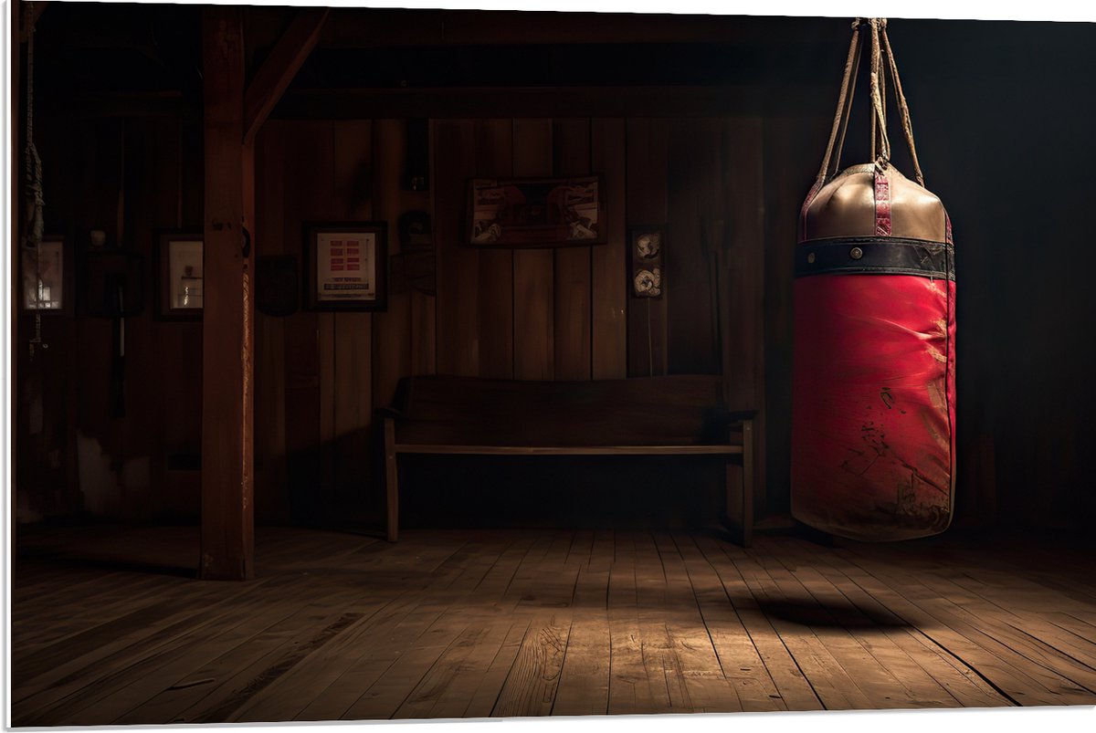 PVC Schuimplaat - Kamer - Bokszak - Palen - Sporten - Hout - 90x60 cm Foto op PVC Schuimpl