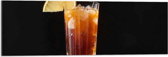 Acrylglas - Drinken - Glas - Ijsklontjes - Alcohol - Rietje - Citroen - 90x30 cm Foto op Acrylglas (Met Ophangsysteem)