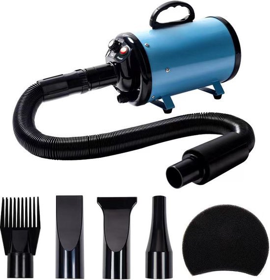 Professionele Hondenföhn met 4 Opzetstukken – Waterblazer voor Honden – Stil Design – krachtig + Extra Filter & Droogdoek - Blauw