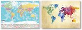 Affiche carte du Wereldkaart - aquarelle - aquarelle - colorée - continents - décorative 60 x 84 cm.