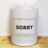 Sorry - Soja was geurkaars - Witte roos - Kaarsglas glanzend wit - Kaneel geur - 250 gram - 50 branduren - Geurkaars - Kaars - Kaars met tekst - Soja was – Soy wax – Handgemaakt – Cadeau – Cinnamon - Geschenk – Duurzaam