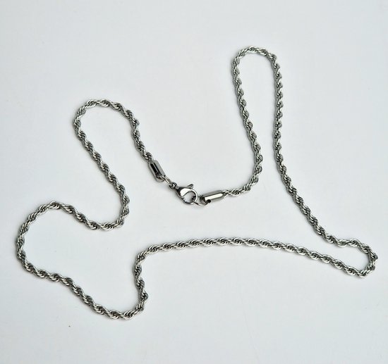Rope Chain - 50 cm - Premium Stainless Steel - Gepolijst - Touw ketting - zilveren ketting