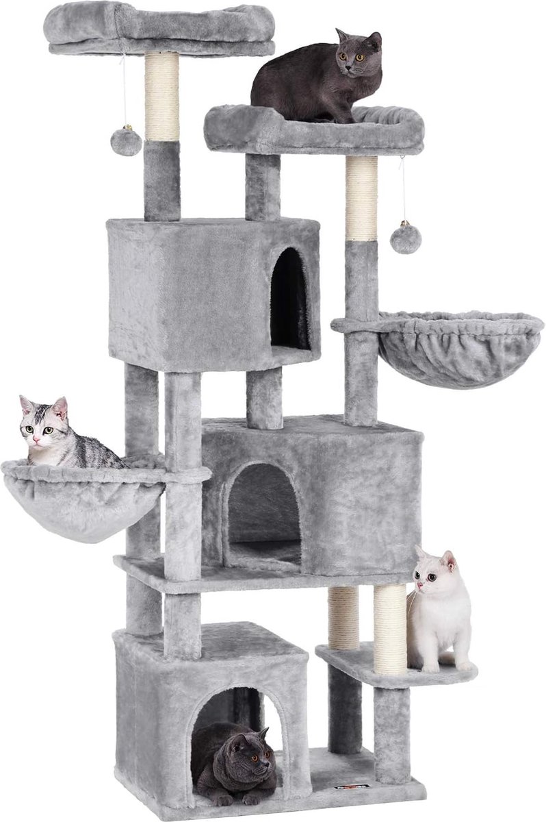 Vasagle Kattenboom groot, met 3 kattengrotten, 164 cm Kattenboom, lichtgrijs PCT98W thumbnail 6