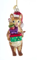 Kerstfiguur - decoratieve hanger kat met kerstmuts - kerstbal in glas