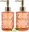 Glazen zeepdispenser, 12 Oz Diamond Design glazen navulbare handzeepdispenser, mondwaterlotiondispenser voor keuken, badkamer (amber 2-pack)