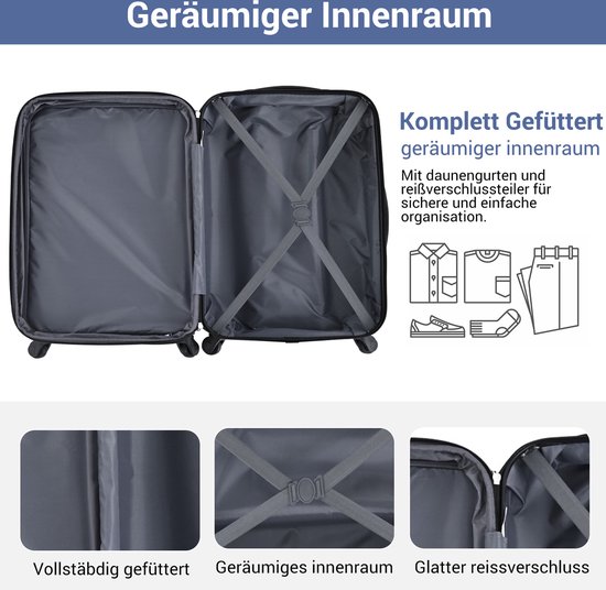 Set de valises 3 pièces - Trolley avec serrure TSA - Double fermeture éclair - Valise Set de valises 3 pièces - Trolley avec serrure TSA - Double fermeture éclair - Valise