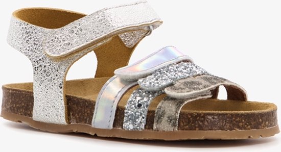 Groot leren meisjes bio sandalen met glitters - Zilver - Maat 28