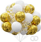 60 stuks Goud met Wit Helium Ballonnen met Lint – Verjaardag Versiering - Decoratie voor jubileum - Verjaardagversiering - Feestartikelen - Geslaagd versiering - Trouwfeest - Vrijgezellenfeest - Geschikt voor Helium en Lucht