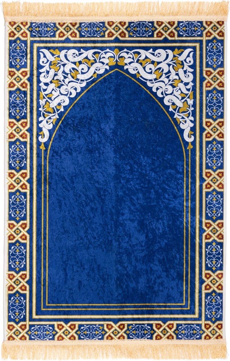 Tapis de prière islam en velours brodé bleu • Mon Coin Prière