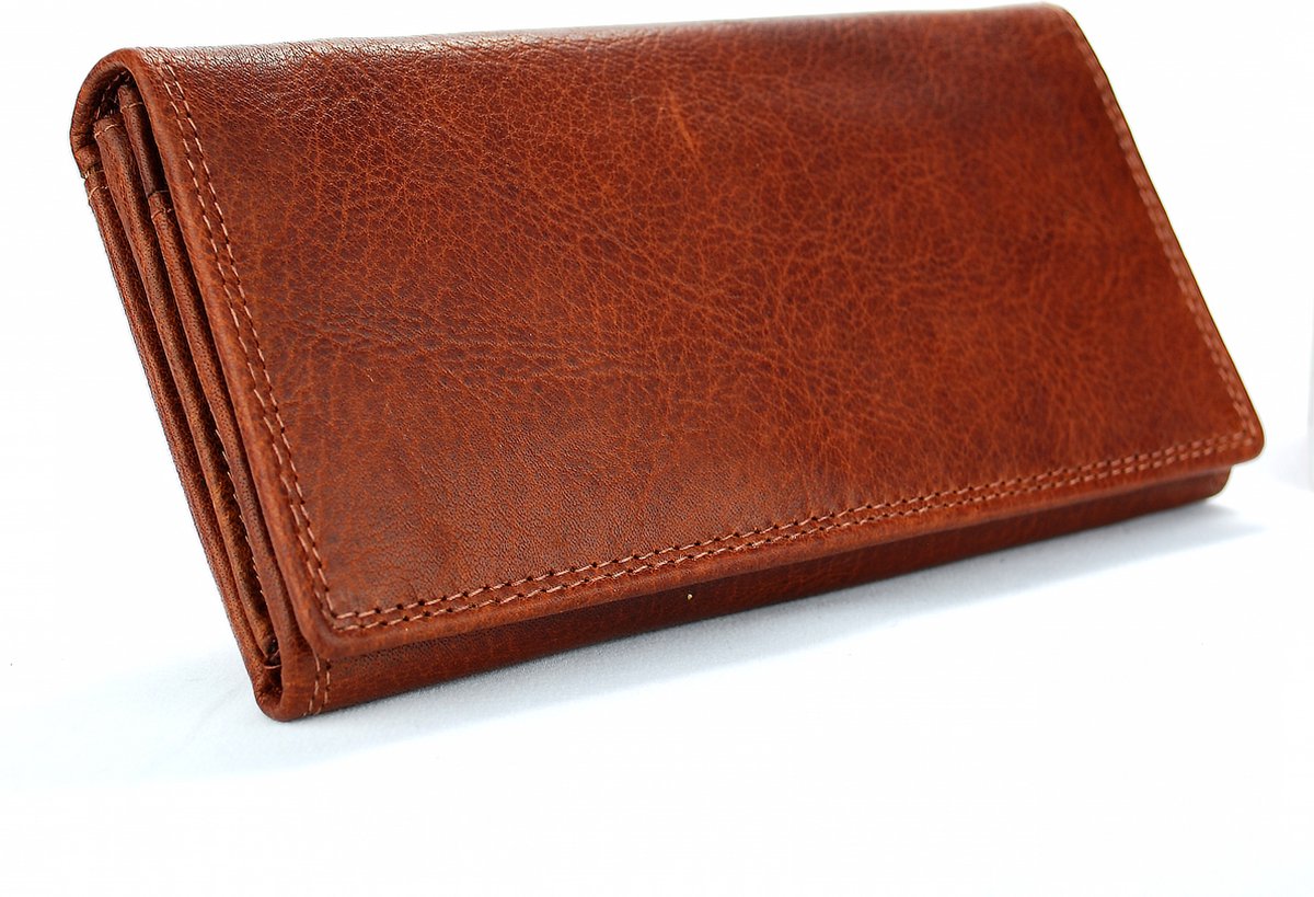 Massi Miliano Portemonnee Dames Geheel Buffelleer Bruin - (FLRS-5020-14) -17x2x8.5cm -