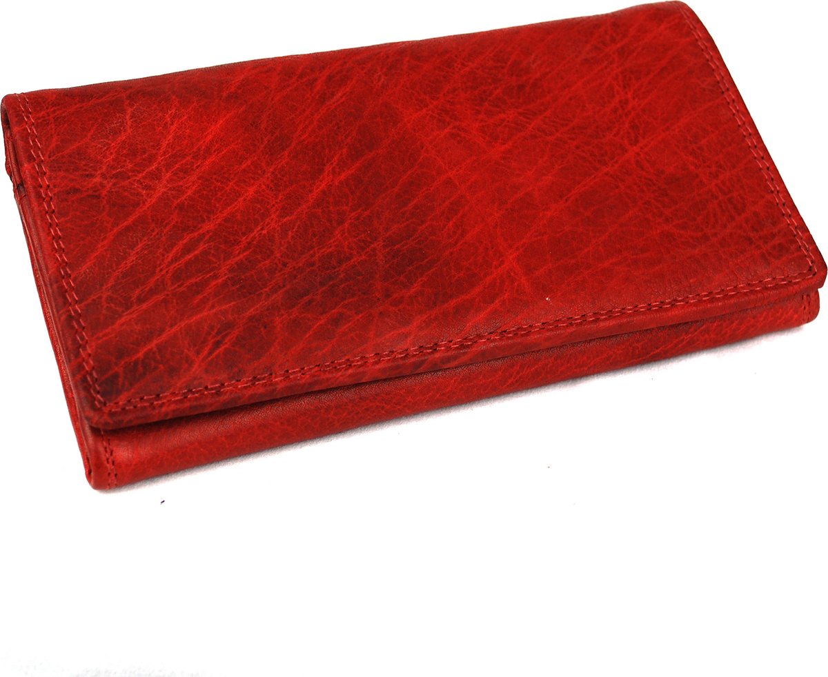Massi Miliano Portemonnee Dames Geheel Buffelleer Rood - (FLRS-5020-36) -17x2x8.5cm -