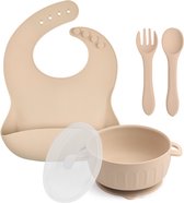 4-delige 100% Siliconen Baby servies set / Kinderserviesset met Deksel, Slabbertje en Zuignap | magnetron en vaatwasserbestendig