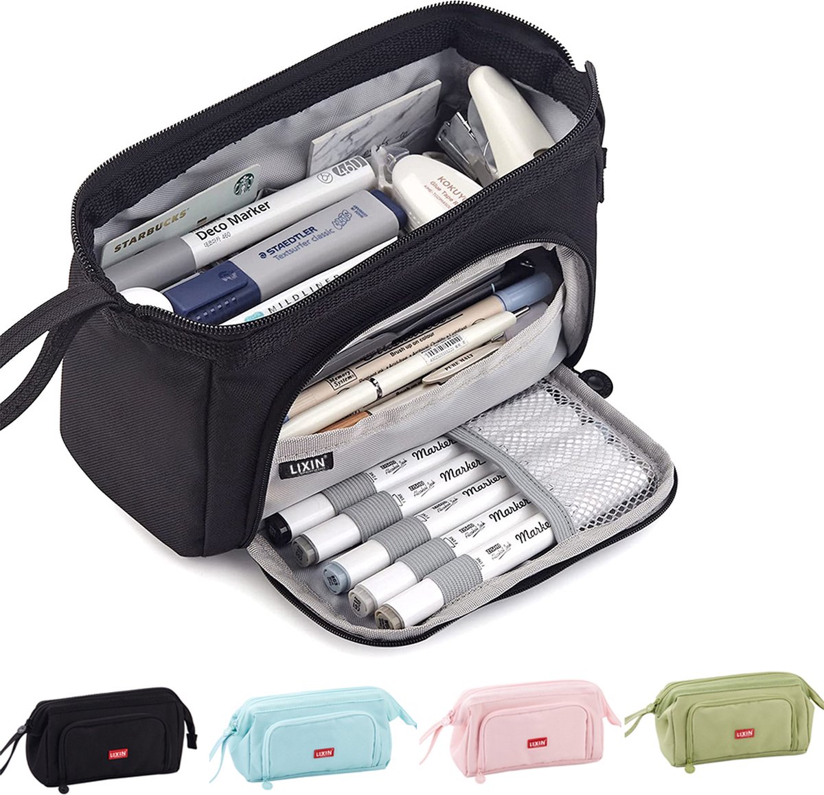 Panda pennenetui, schattig etui voor school, panda, grote capaciteit, meerlaagse etui met stickers, pennenetui voor meisjes en jongens, Creamy, Siehe Beschreibung, Zie beschrijving