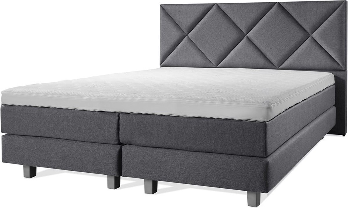 Boxspring Luxe 140x200 Ruiten Antraciet Lederlook