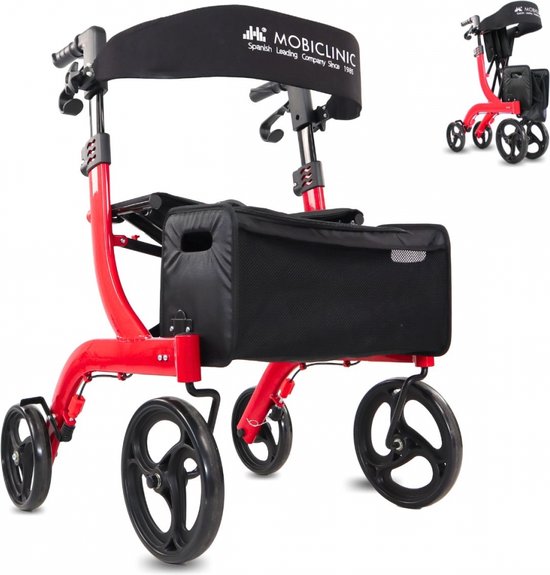 Mobiclinic® PRO Invicto - Rollator lichtgewicht - Met één hand opvouwbaar - Grote wielen - Dubbel remsysteem - All-terrain - Grote mand - Gewatteerde zitting en rugleuning - In hoogte verstelbaar