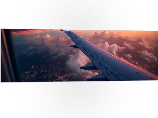 PVC Schuimplaat- Hoogvliegend Vliegtuig boven de Wolken - 120x40 cm Foto op PVC Schuimplaat