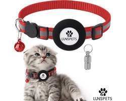 Lunspets Kattenhalsband Tag Houder met Adreskoker kat & Veiligheidssluiting - Katten Halsband - Halsband kat & kitten - Kattenbandje met belletje - Reflecterend - Rood - Tag Houder & Adreskoker - Voor grote & kleine katten