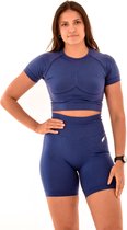 Comfort summer sportoutfit / sportkleding set voor dames / fitnessoutfit short + sport t-shirt (indigo blauw)