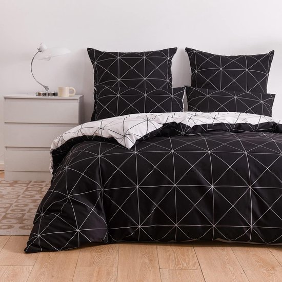 Parure de lit à carreaux Zwart et blanc 200 x 220 cm Parure de lit  esthétique Zwart... | bol.com