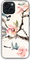 Case Company® - Hoesje geschikt voor iPhone 15 hoesje - Japanse bloemen - Soft Cover Telefoonhoesje - Bescherming aan alle Kanten en Schermrand