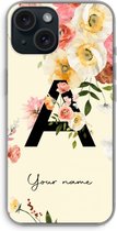 Gepersonaliseerd - Case Company® - Hoesje geschikt voor iPhone 15 hoesje - Flirty Flowers Monogram - Soft Cover Telefoonhoesje - Bescherming aan alle Kanten en Schermrand