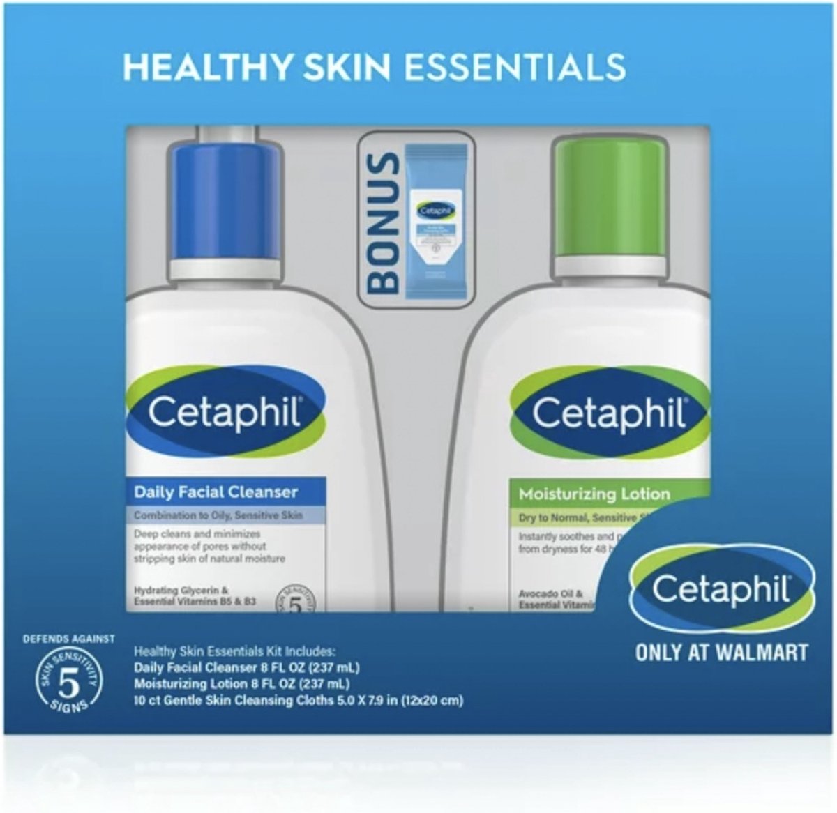 Cetaphil - Healthy Skin Care Set - Daily Facial Cleanser - Moisturizing Lotion - Cleansing Cloths