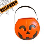 Halloween Pompoen emmertje - 13.5cm x 16cm - Oranje - Trick or Treat - Decoratie/Versiering/Accesoires - Snoep emmertje - Traktatie emmertje