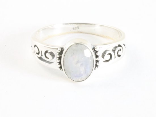 Bague fine ajourée en argent brillant avec pierre de lune arc-en-ciel - taille 17,5