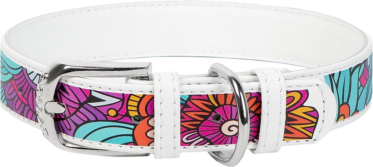 WAUDOG Summer Halsband / Hondenhalsband - Echt Leder - Wit - Full Colour Print - Breedte: 20 mm - Nekomtrek: 30 - 39 cm (GELIEVE ALVORENS BESTELLEN OPMETEN)