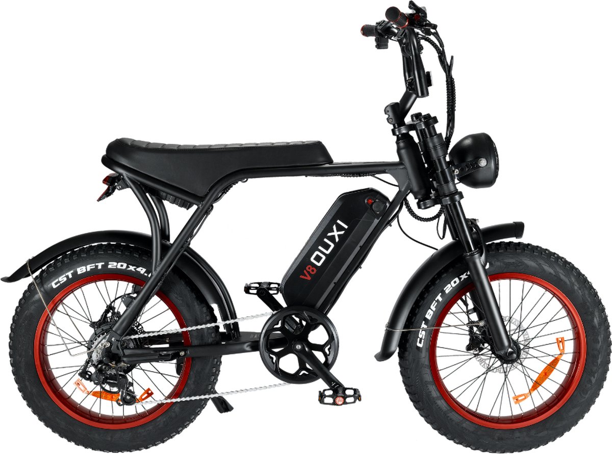 OUXI Fatbike RED Edition – E-Fatbike – - Fatbike V8 – Elektrische Fiets – Elektrische Fatbike – Fatbike Electrisch – 250W Vermogen – 7 Versnellingen