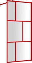 vidaXL - Inloopdouchewand - transparant - 90x195 - cm - ESG-glas - rood