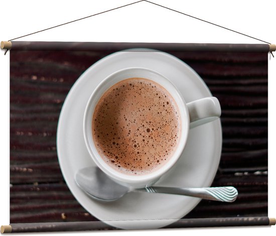 Textielposter - Bovenaanzicht van Kop Koffie - 90x60 cm Foto op Textiel