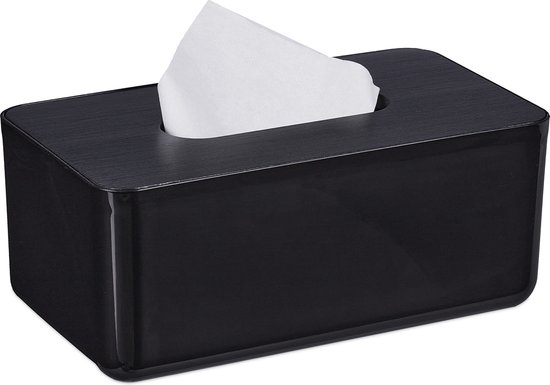 Relaxdays tissue box - kunststof - bamboe - tissue doos wc - modern - zwart - slaapkamer