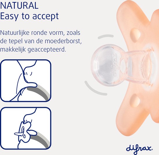 Difrax Fopspeen - Natural - 6/12 maanden - Siliconen - Raspberry/Caramel - 2 stuks van Difrax — afbeelding 2