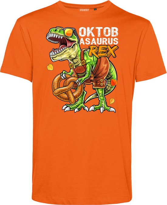 T-shirt Oktobasaurus | Oktoberfest dames heren | Lederhosen man | Foute party | Oranje | maat 4XL