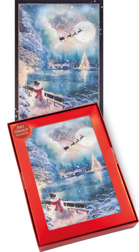 Kerstkaarten set Arrenslee boven besneeuwd landschap - 16 luxe kerstkaarten met enveloppen - 1 design - 12x17 cm - Art Group