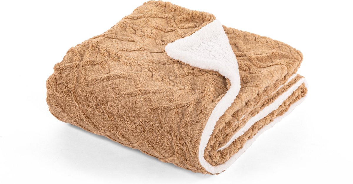 Tiseco Deken VELVETEEN - microflanel sherpa plaid - 150x200 cm - Indiantan INDIAN TAN