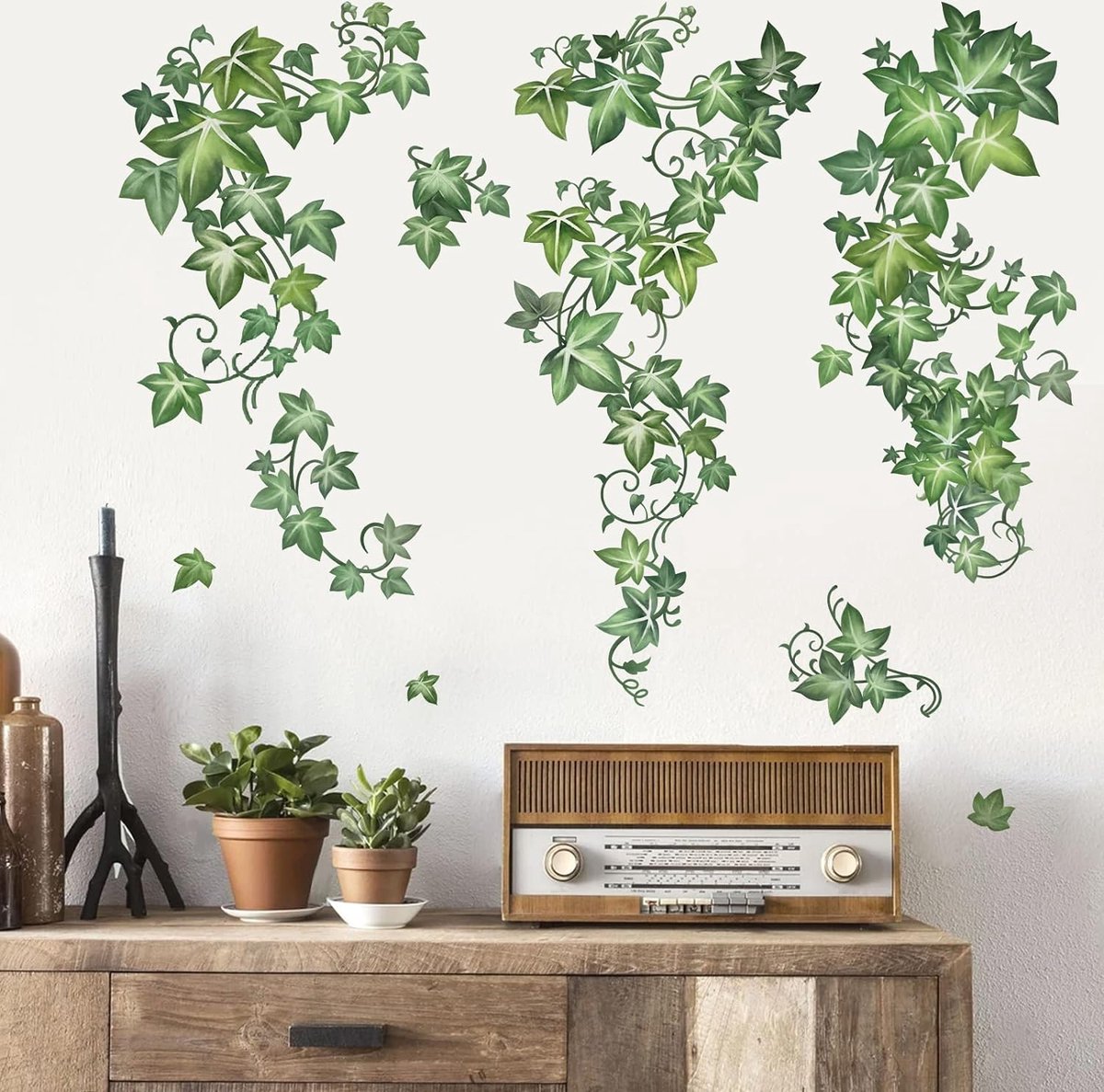 Stickers muraux muraux de vigne verte suspendus, Plantes, feuilles