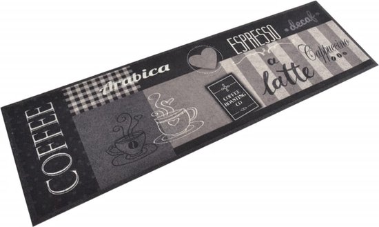 vidaXL - Keukenmat - wasbaar - koffieprint - 45x150 - cm - fluweel - zwart